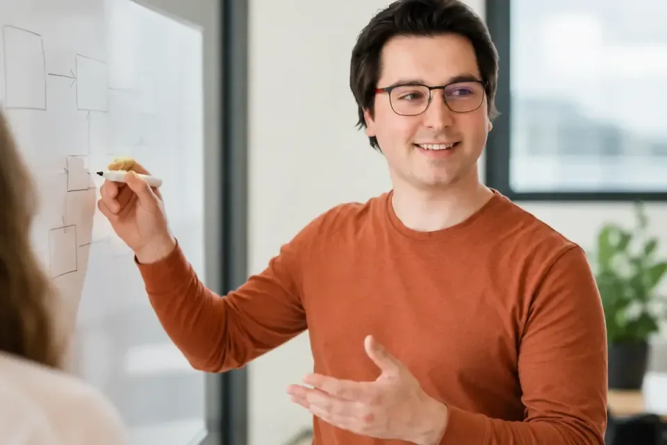 Beratungsgespräch am Whiteboard