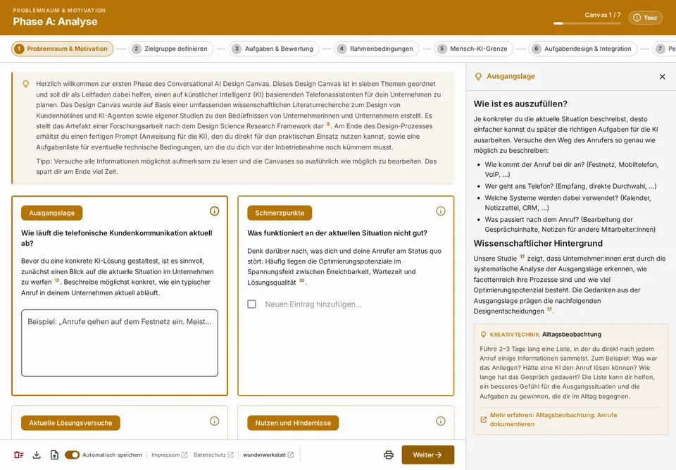 Originales Design Canvas: Problemraum, Motivation und wissenschaftliche Ausfüllhilfe